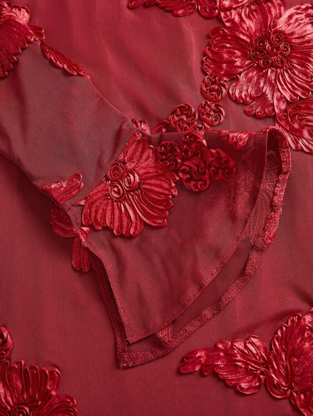 New Luxe Embroidered Sheer Floral Mesh Bodycon Mermaid Dress Red - Picture 12 of 15